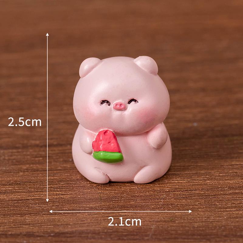 Mini Summer Pink Piggy Figurine Cartoon Pig Micro Landscape Ornament Dollhouse Model Car Interior Home Desktop Decoration