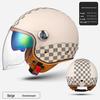 3C Certified Retro Leather Electric Motorcycle Helmet with Dual Visor – Unisex, Warm for Autumn/Winter