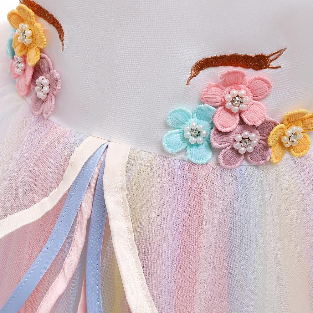 Rochie Unicorn Curcubeu din Plasă pentru Fete: Costum de Performanță pentru Festival