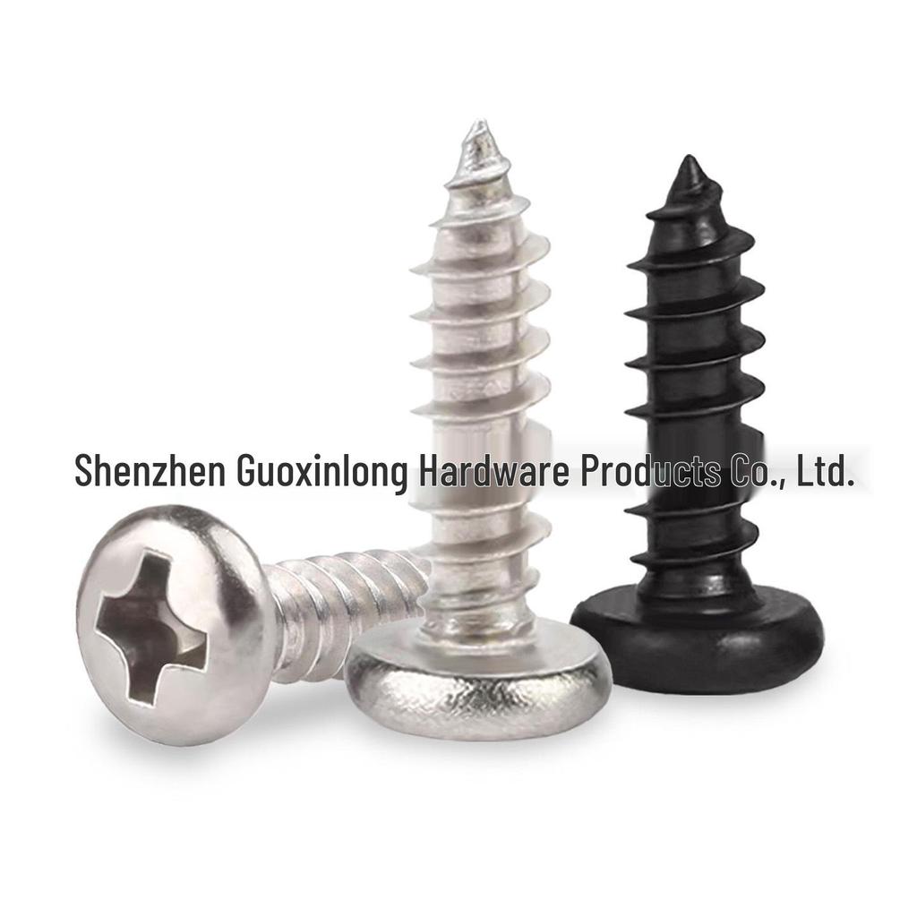Cross Pan Head BA2.3 M2.6 M3 Self-Tapping Screws, Nickel-Plated Carbon Steel, Black Pointed Tail, Sizes 5/6/8/10.