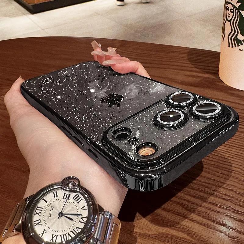 Plating Glitter Camera Clear Case For For Iphone 17 Pro Max Air 11 12 13 14 15 16 Plus Bling Transparent Shockproof PC Cover iPhone 16