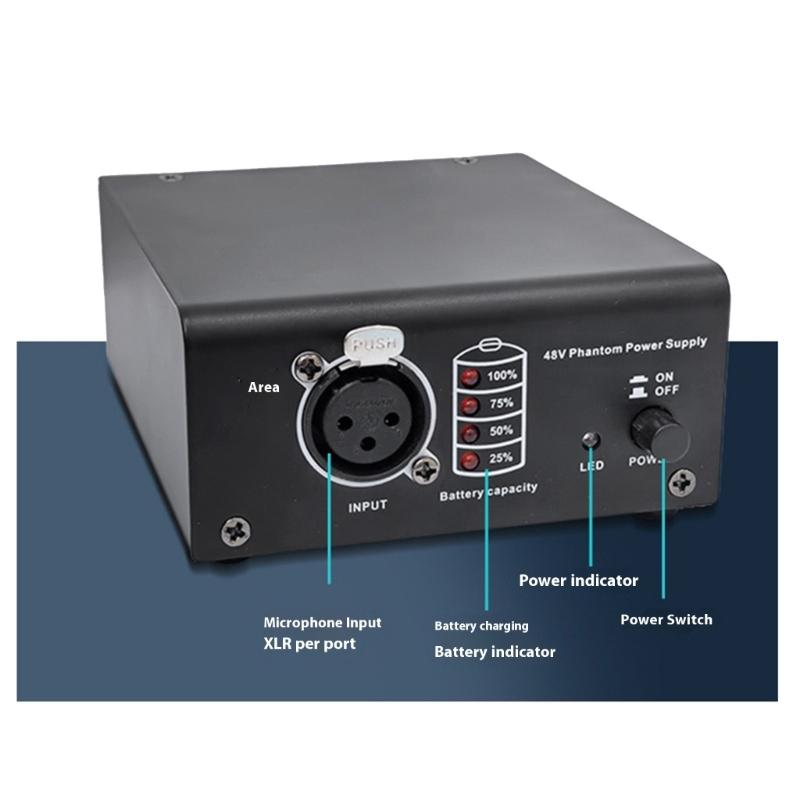 Professional 48V Power Adapter and XLR Cable Set Battery Led Light for Studio Recording