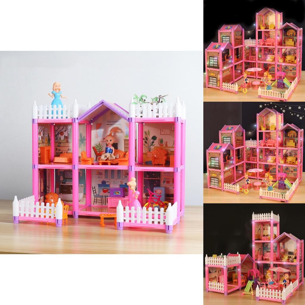 Colorful Led Light Huge Dollhouse 14 Rooms 7 Designs Perfect Gift For Girls
