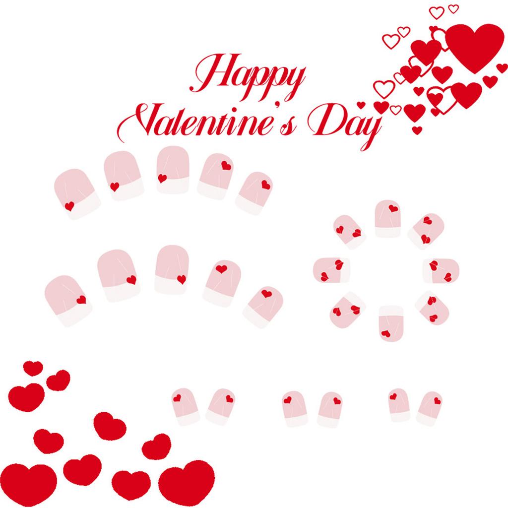24 Pcs Valentines Day Press On Nail White French Tip False Nail Heart Acrylic Nail Short Square Stick on Nail