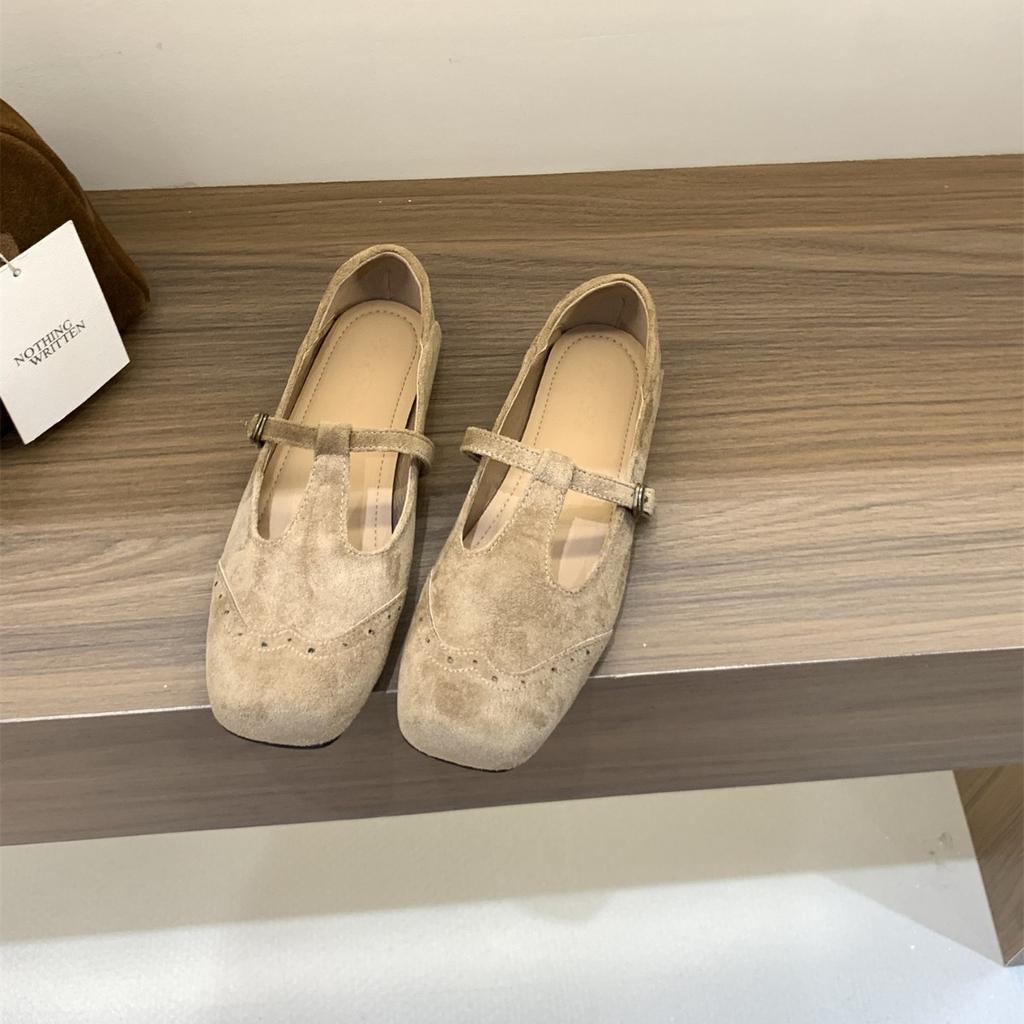 Retro suede Mary Jane single shoes women's shoes 2025 new autumn French versatile flat black small leather shoes