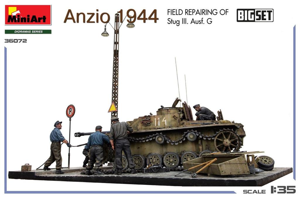 Miniart Scale Anzio 1944 III G Field Repair Big Set Plastic Model Kit MA36072 1/35 Sturmgeschütz Ausf. (Scenery)