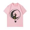 Men's 100% Cotton Crew Neck Short Sleeve T-Shirt, Casual Black Cartoon Umbreon Crescent Moon Print Tees, Comfortable Breathable Summer Daily Tops for