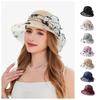 Retro Blommig Hatt med Rosett för Damer Organza Strand Solhatt Mode Solskyddshattar för Kvinnor Kyrka Bröllop
