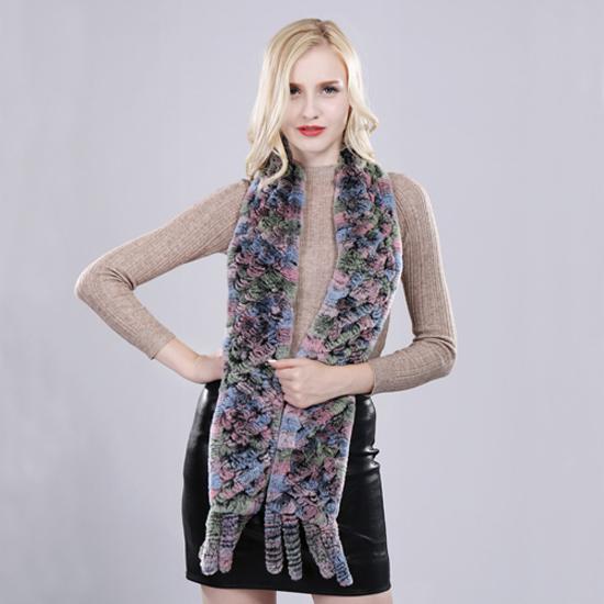New Arrival Russian Women Real Rex Rabbit Fur Scarves Ladies Winter Natural Rex Rabbit Fur Scarves Knit Tassel Real Fur Shawls