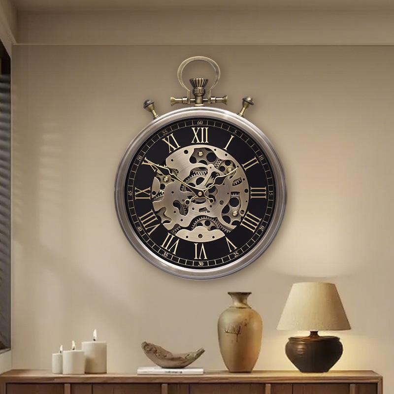 Retro Gear Dynamic Clock Antique Living Room Silent Wall Clock for Bedroom Metal Pocket Watch Clocks Luxury Home Decoration