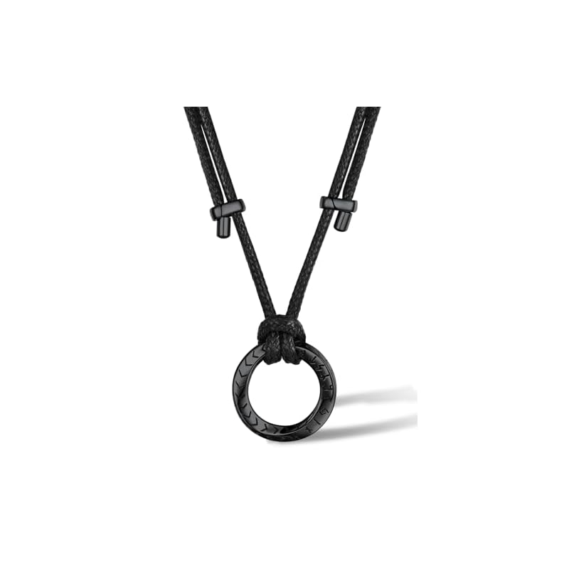 [FaithHeart] Men's Necklace with Glasses Holder, Leather Cord, Surgical Stainless Steel, Hypoallergenic, Ring Pendant, Popular Leather Accessory for