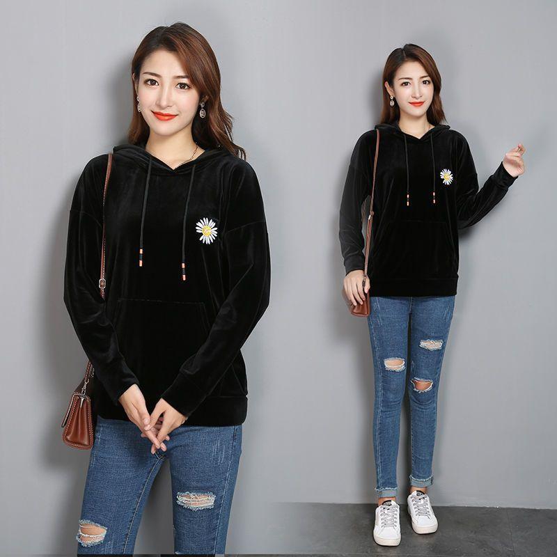 Women's Sweatshirt Gold Velvet Spring and Autumn Hooded Long-sleeved Tops Fashionable and Trendy Korean Style Loose Student Bottoming Shirt
