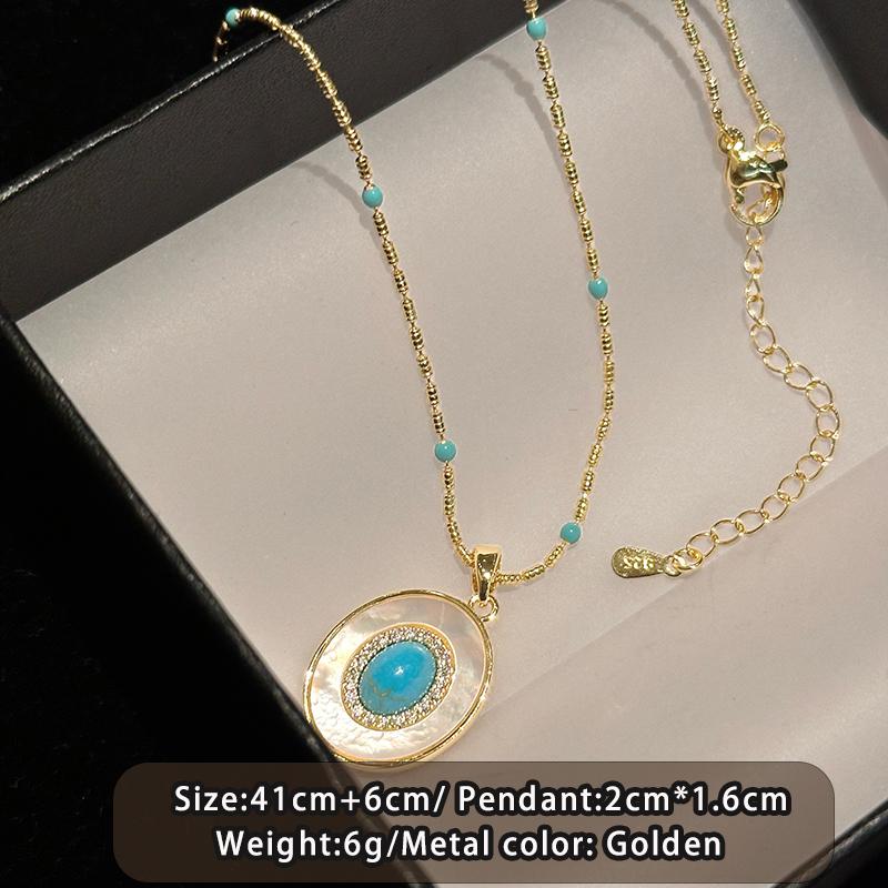 

Natural Turquoise Oval Shell Pendant Gold Color Chain Necklace Sexy Collarbone Chain Trendy Jewelry Accessories For Women 2026