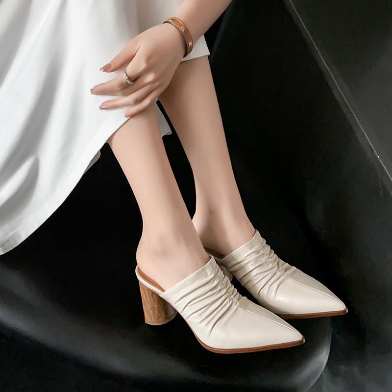 

Мода 2025 Новые летние женские мюли с острым носком на высоком каблуке, туфли из натуральной кожи, женские туфли с закрытым носком, босоножки с ремешком на пятке, современные шлепанцы 34 белый