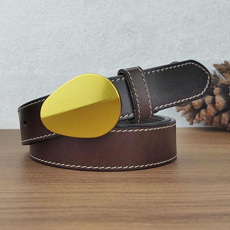 

Edition Buckle Belt Women S Leather Casual Decoration Premium Feeling First Layer Cowhide Belt Women S Simple Vegetable Tanned Belt 110cm темно-коричневого кольору