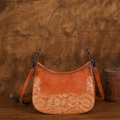Retro Embossed Shoulder Bags Genuine Leather Women's Bag Versatile Cowhide Handmade Handbag