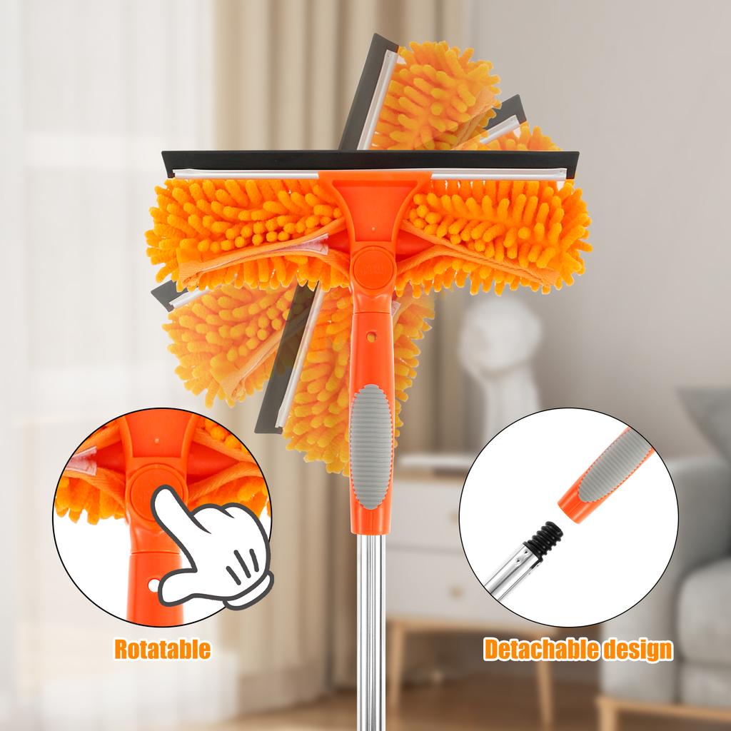 320cm Extended Window Cleaning Tool Rotatable 2 In 1 Squeegee Cleaner Mop Splicing Rod Glass Household Car Windshield Cleaning