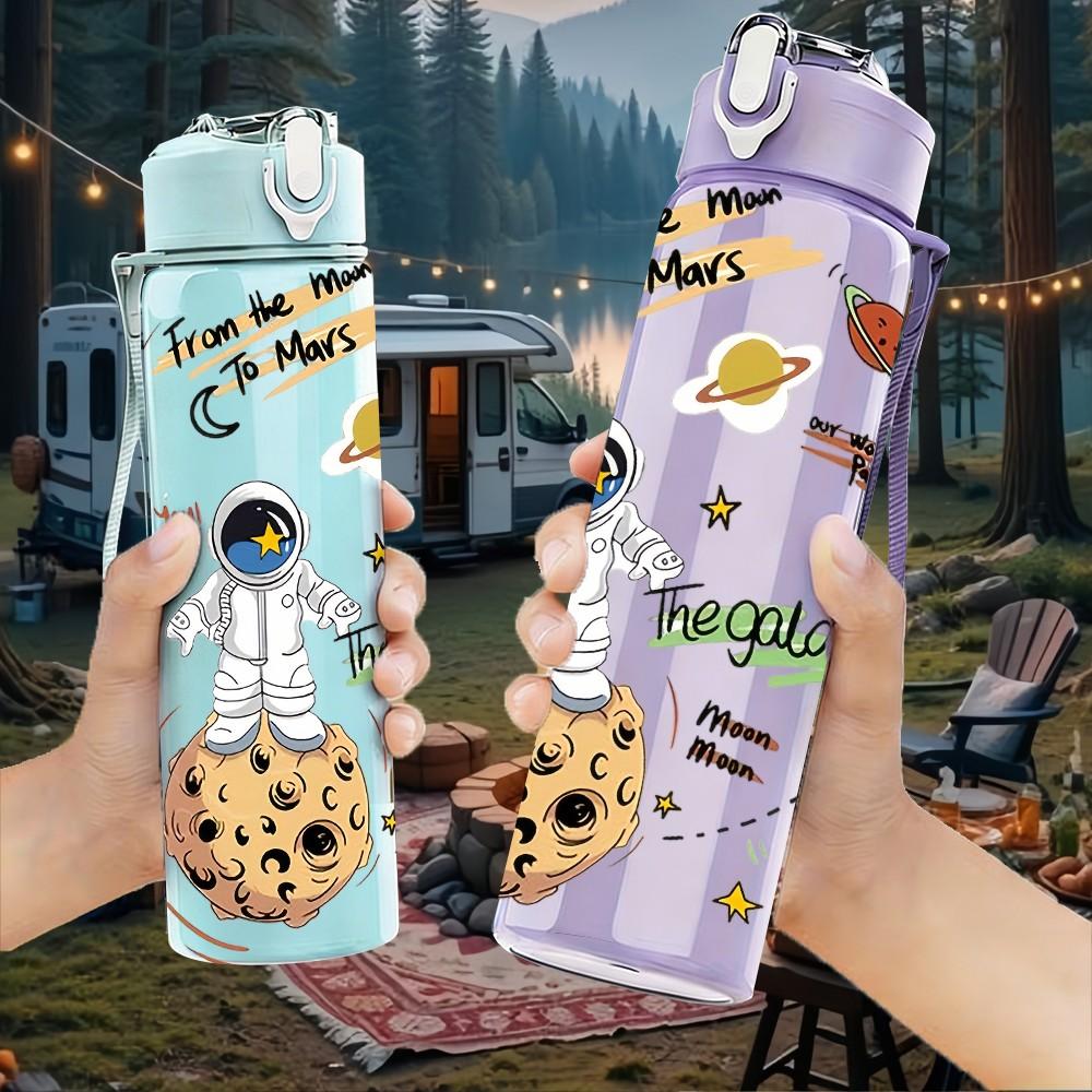 1PC Cookie Space Astronaut Art 750ml Color Plastic Sports Water Bottle Leakproof Flip Straw Lid Suitable for Sports Office Home Use