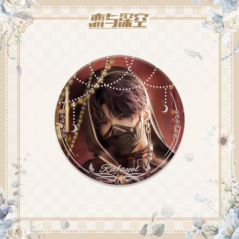 Love and Deepspace Sylus Xavier Zayne Rafayel 75MM Anime Cosplay Shiny Colorful Badge Brooch Pin Game Fans Collection Deco Gift