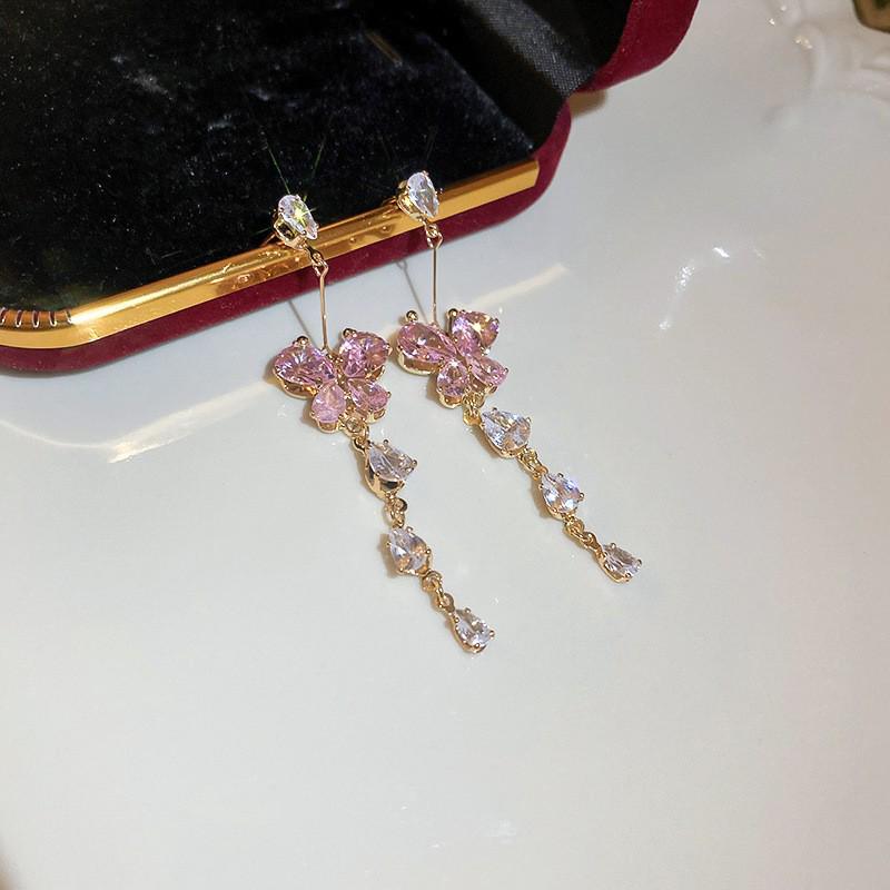 

Серьги-кисточки из серебряной иглы с цирконовой бабочкой, жемчужными подвесками и нерегулярным геометрическим дизайном для женщин