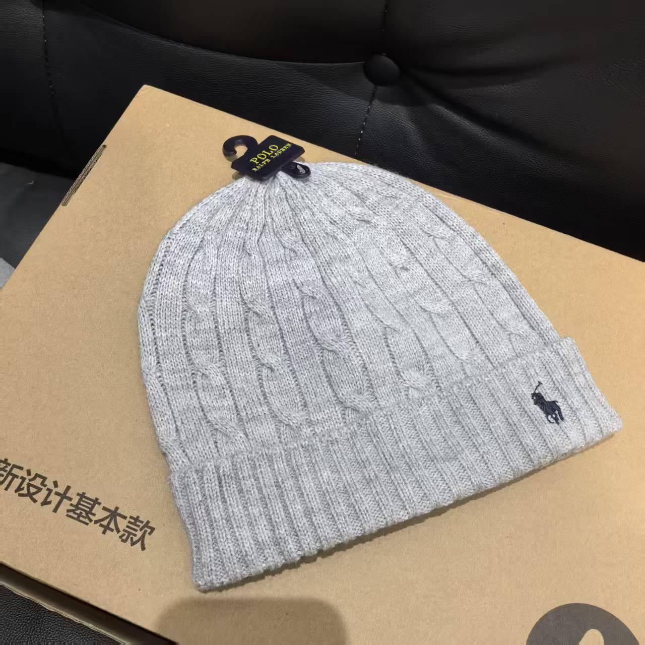 

Унисекс шерстяная шапка-бини с вышивкой логотипа RL - Теплая, Толстая, Осень/Зима