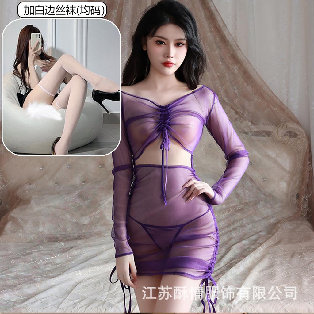 Sex Underwear Perspective Long Sleeve Hip Wrap Dress Passion Hot Sexy Uniform Seduction Suit