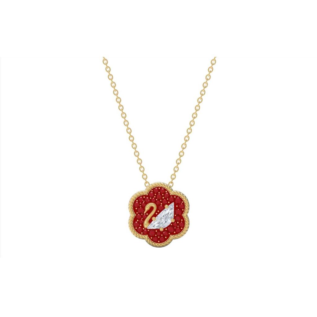 Swarovski Flower Of Fortune Swan Necklace Women Necklace Red 5597666