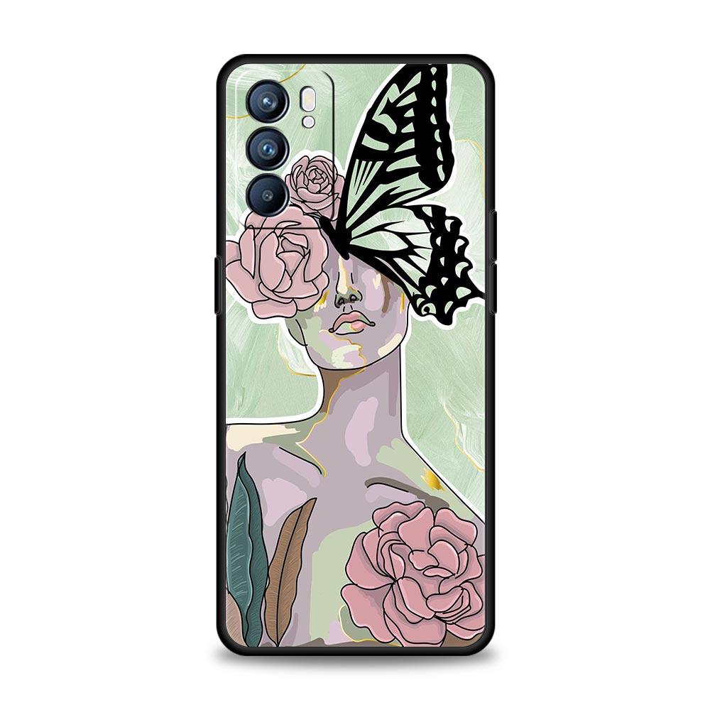 Paris Art Blue Girl Flower Phone Case For Oppo Find X5 A54 A53 A52 A9 2020 A15 A95 A16 A76 A74 A12 Reno7 SE Reno6 Pro 5G Cover