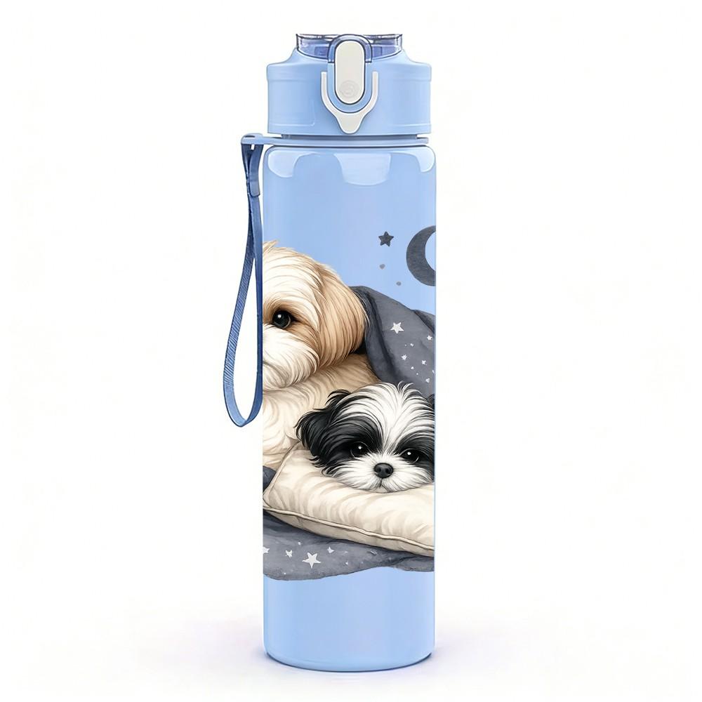 1PC Sleeping Puppy Dog Cartoon Pattern 750ml Color Plastic Sports Water Bottle Leakproof Flip Straw Lid Suitable for Sports Office Home Use