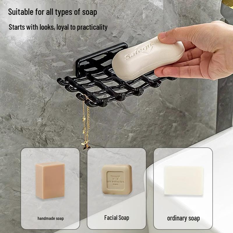 Punch-free Wall-mounted Soap Dish - Adhesive Bathroom Storage Rack with Draining Feature
