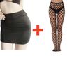 2PCS/SET Women High Waist Pencil Mini Skirts+Stockings Dress Set,Sexy Casual Wrap Hips Black Short Skirt and Pantyhose