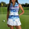 Women Sleeveless Golf Polo Shirt Zipper Collar Casual Athletic Tank Top with Printed Pattern for Sports and Outdoor Activities
