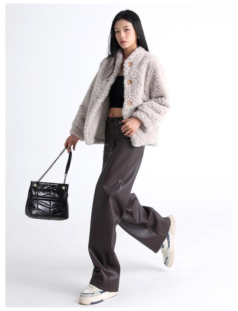 Women's High-Waisted PU Leather Wide-Leg Trousers for Autumn and Winter