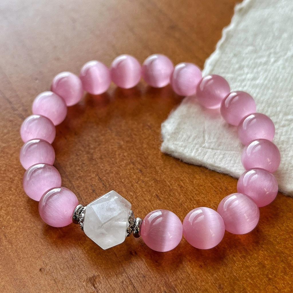 Pink Opal Natural White Crystal Bracelet Female Light Luxury Niche Simple Fairy Mori Crystal Bracelet Cold Wind