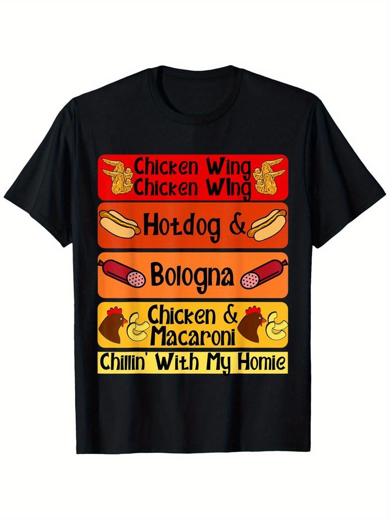 Chicken Wing Chicken Wing Hotdog & Bologna Song T-Shirt, for Boys Fashion Trend Bottoming Shirt Breathable, Moisture Wicking, Casual Comfortable Top S