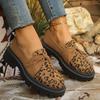 Women's Leopard Chunky Loafers with Chain Decor Slip On Platform Casual Shoes Woman 2025 Autumn Fashion Non Slip Flats Plus Size