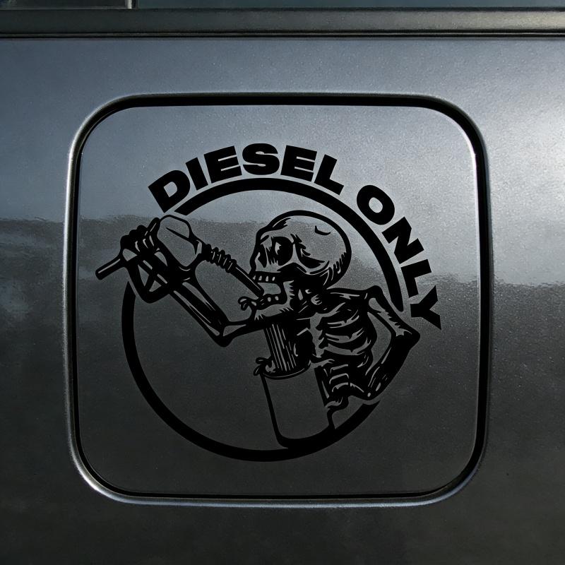 ABFB1 Funny Skull Car Decal 12cm Round Diesel Fuel Tank Sticker Waterproof Sunscreen Reflective Vinyl for All Cars SUV Truck Exterior