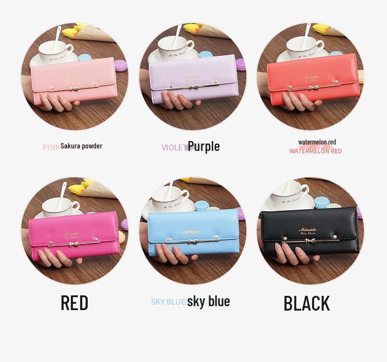 2025 Korean Style Cute Bow Buckle Ladies' Wallet with Rivets