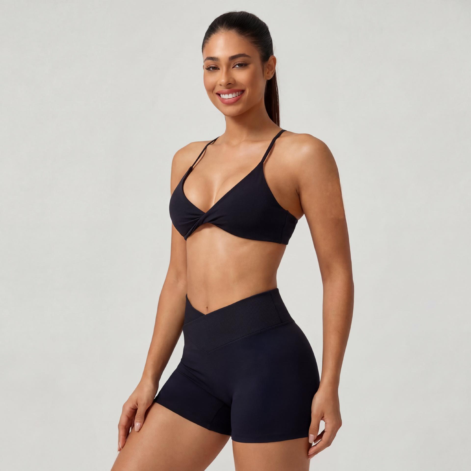 European Quick-Dry Twisted Cross Back Yoga & Running Bra Set Small