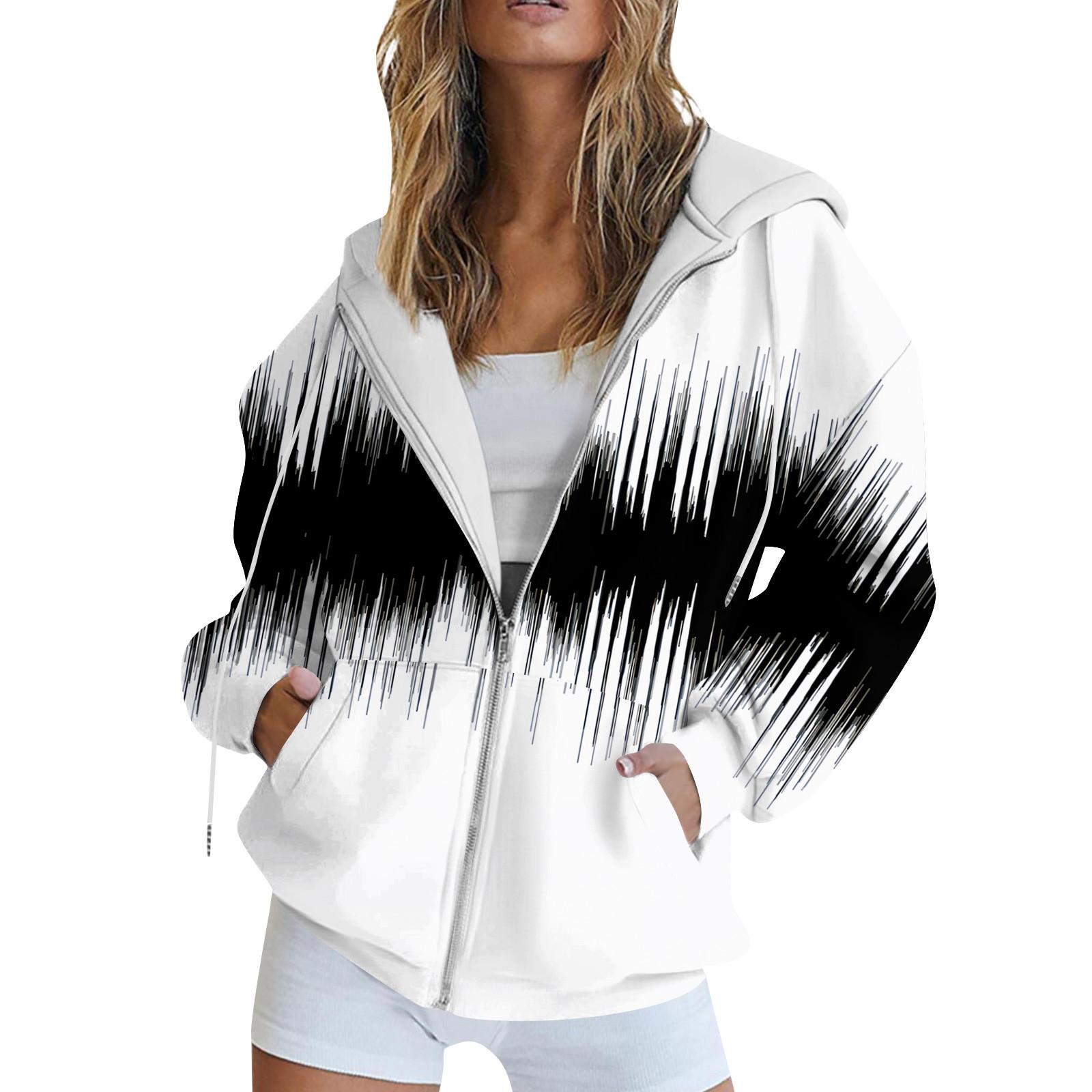 

Женская толстовка с длинным рукавом и принтом, куртка с длинными рукавами и карманами, на молнии, пальто с капюшоном XXL белый