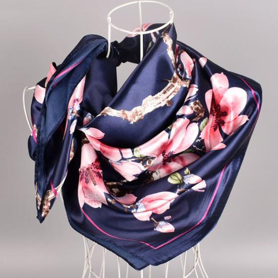 Exquisite Sunscreen Decorative Silk Scarf Women Elegant Peach Blossom Pattern Square Shawl Costume Accessories