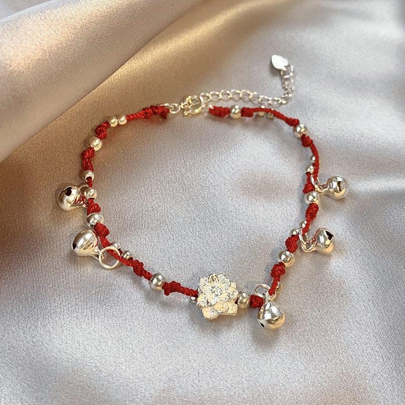 Miaojiang girl~ red rope bell lotus bracelet female court hand-woven lucky anklet to attract lucky students