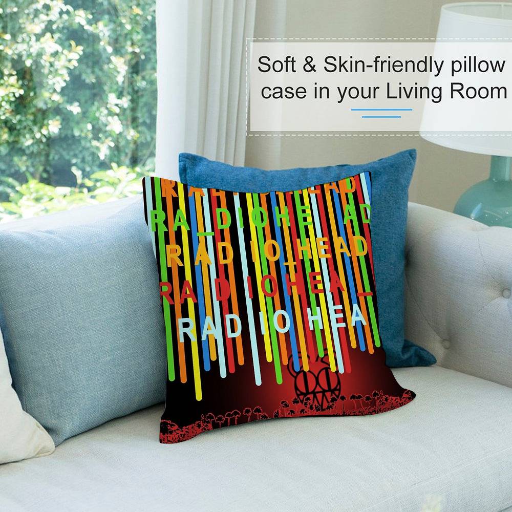 Rock R-Radiohead Band Kissenbezug Kurzplüsch Beidseitiger Druck Quadratische Kissenbezüge Sofa Heim Kissen Dekor