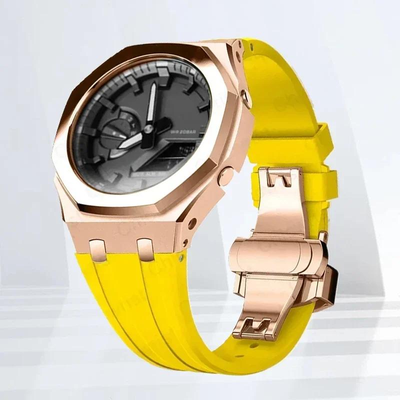 Mod-kit för Casioak GA2100 GA2110 Metallfodral Bezel Gummiarmband För Casioak GAB2100 2110 Modifieringssats Fodral Med Skruvkorrigering