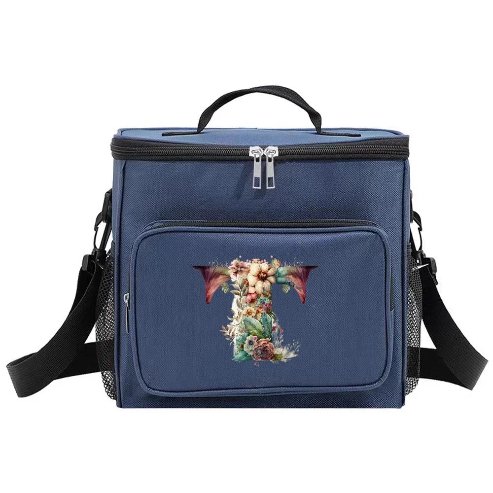 Shoulder Lunch Bag Insulated Bags Waterproof Cooler Box Thermal Organizer Handbag for Men and Women Floral Letter Pattern