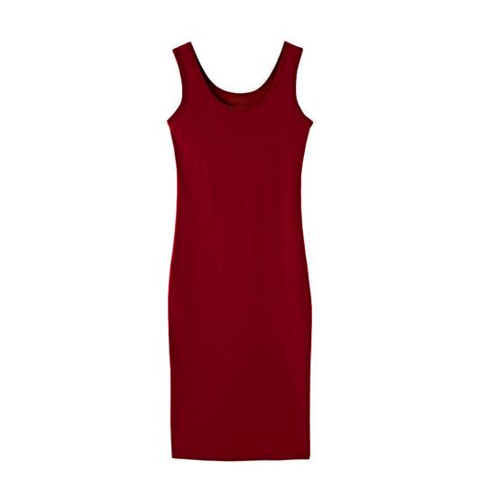 

Women s Midi Tank Dress Summer Casual Sleeveless Scoop Neck Basic T-Shirt Dress L вино красного