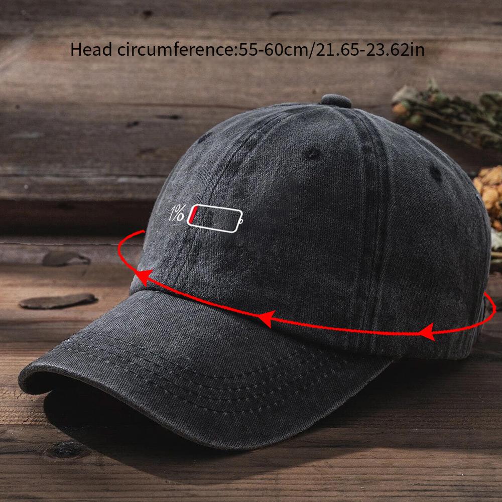 1pc Men's Washed Printed Baseball Cap,battery Display Printing,outdoor Leisure Windproof Sun Cap,suitable for Daily Wear,party