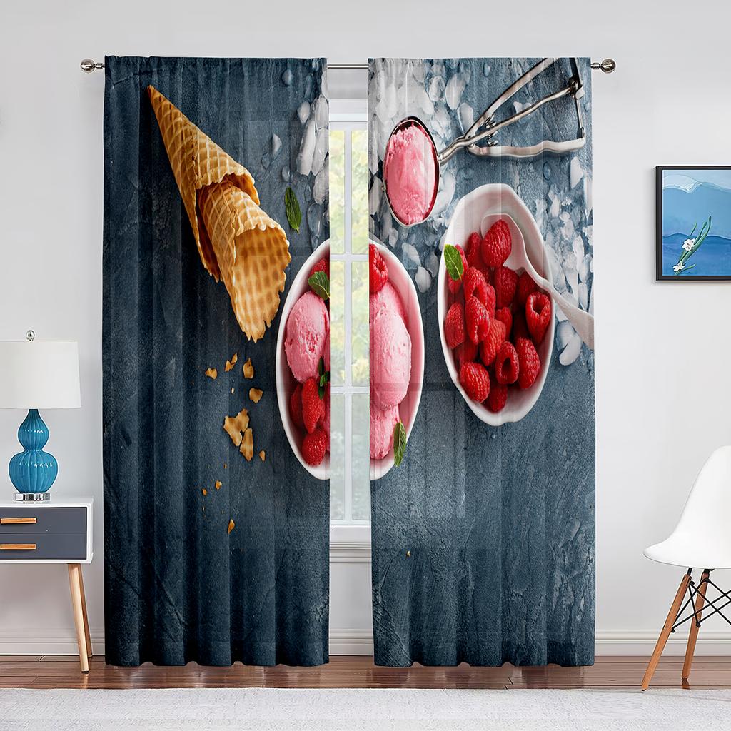 Ice Cream Sheer Voile Curtain Taste of Summer Theme Chocolate Candy Window Tulle Curtains for Living Room Bedroom Decorations