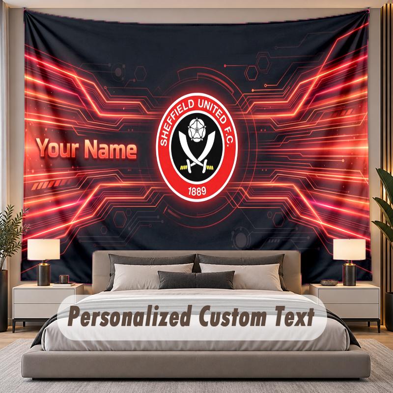 Custom Name Text Tapestry Sheffield United FC Personalized Polyester Wall Tapestry For Bedroom And Room