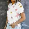 Simple and personalized graffiti star print summer women's round neck short sleeved T-shirt fashionable and versatile daily top